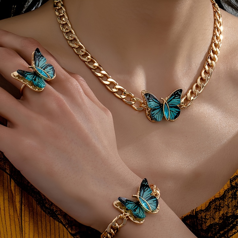 Colorful Purple Butterfly Jewelry Set